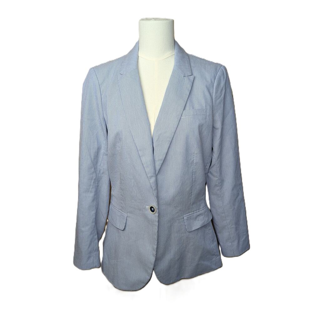 Johnston & Murphy Womens Blazer Large Light Blue Pin Stripe Sport Coat Jacket